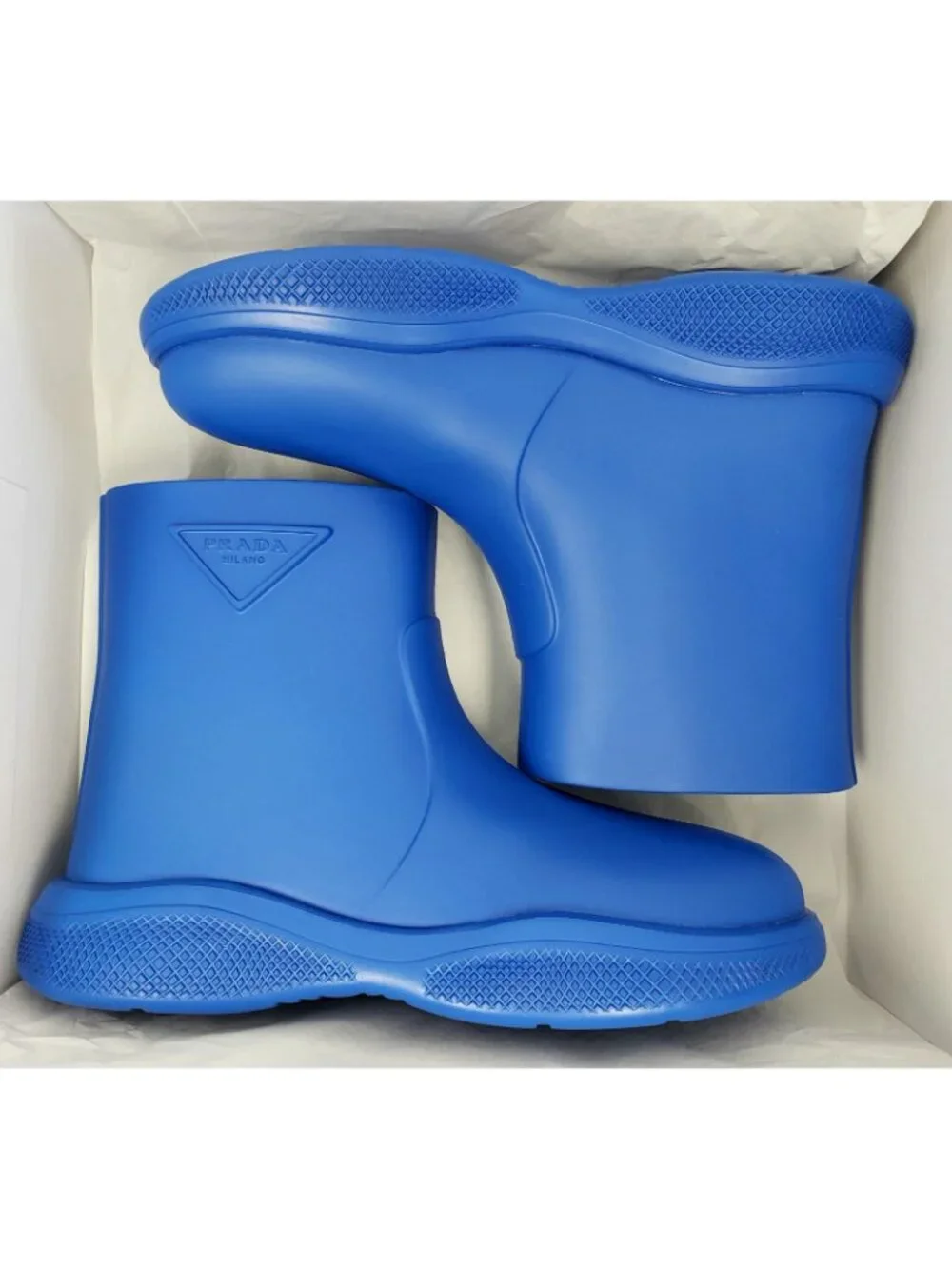 PRADA Mellow Men's Logo Ankle Rain Boots Blue Size 43 / US 10 - Italy Made